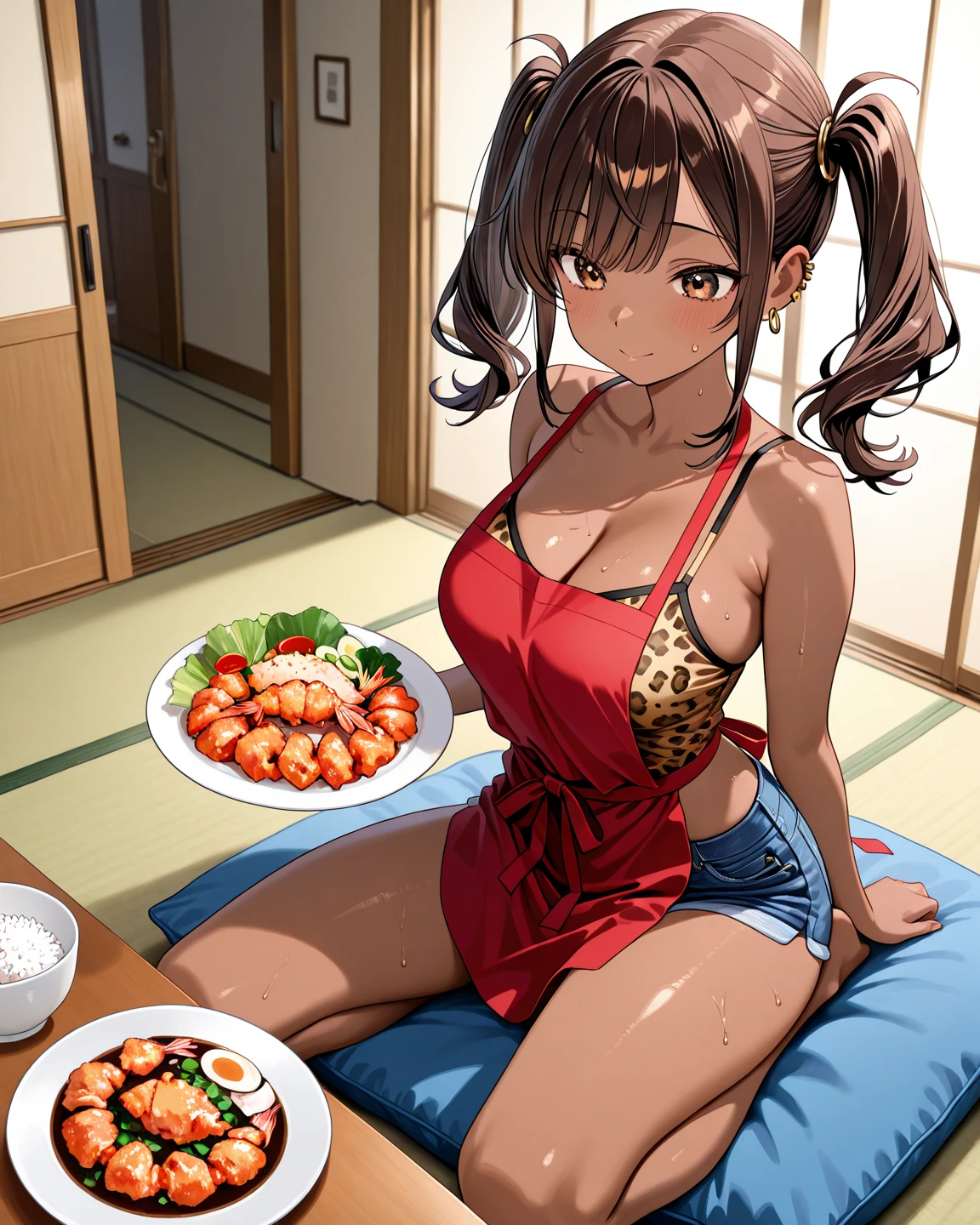 Micro bikini girl making biryani