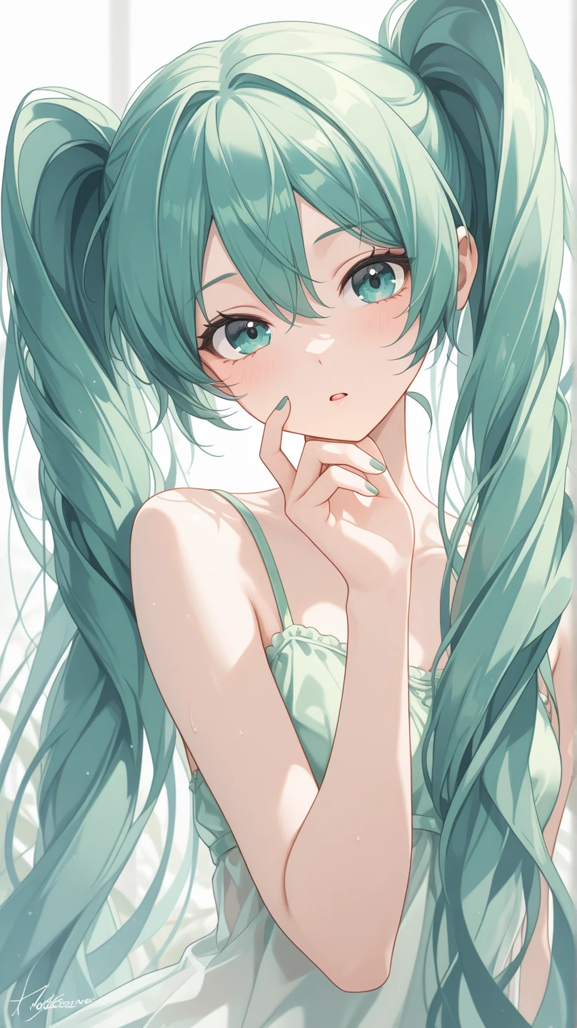 beautiful cute girl,(emerald green hair:1.2),(wave hair:1.1),(long hair:1.1),(light blue eyes:1.2),(red cheek:1.0),(princess:1.1),(lace, camisole:1.25),((crown,👑:1.1),((lace:1.2)),(underwear:1.25),close up of butt,(spread your legs:1.0),(Imminent Kiss:1.15).