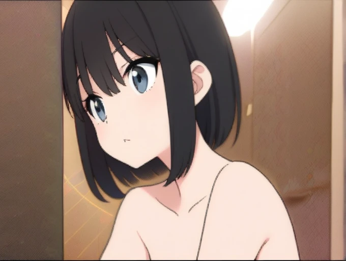 (masterpiece), 1girl, black hair, short hair, ruby eyes, medium breasts, , upper body, nsfw:1.5