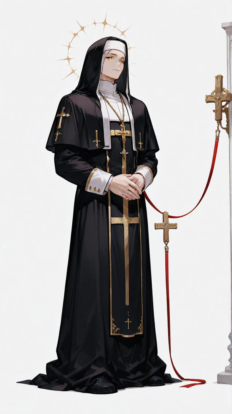 [monochrome: soft color: 0.6] theme, (masterpiece), (best quality), (detailed), light layer, glossy skin, (intricate detailed, clothes stretched, top, black hair, black robe, long hair, military cut,holding sword, (mature man: 1.1), (world war i style background:1.1),