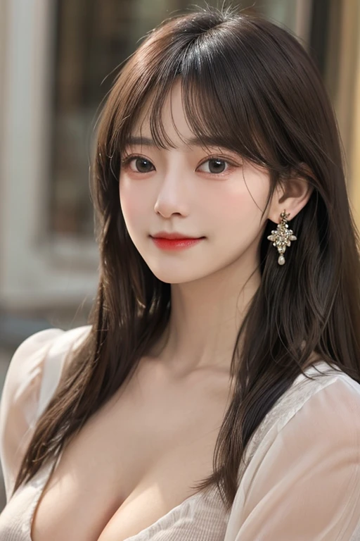 1 girl, silver hair, brown hair, dull bangs, floating hair, long hair, fireplace awning, aqua eye, Shining eyes, long eyelashes, earrings, compensate, smile, parted lips, written boundary depth, first person perspective, from behind, From the side, upside down, f/1.8, 135mm, canon, UHD, retina, masterpiece, Accurate, anatomically correct, rough skin, Super detailed, advanced details, high quality, 最high quality, High resolution, 1080p, hd, 4k, 8K