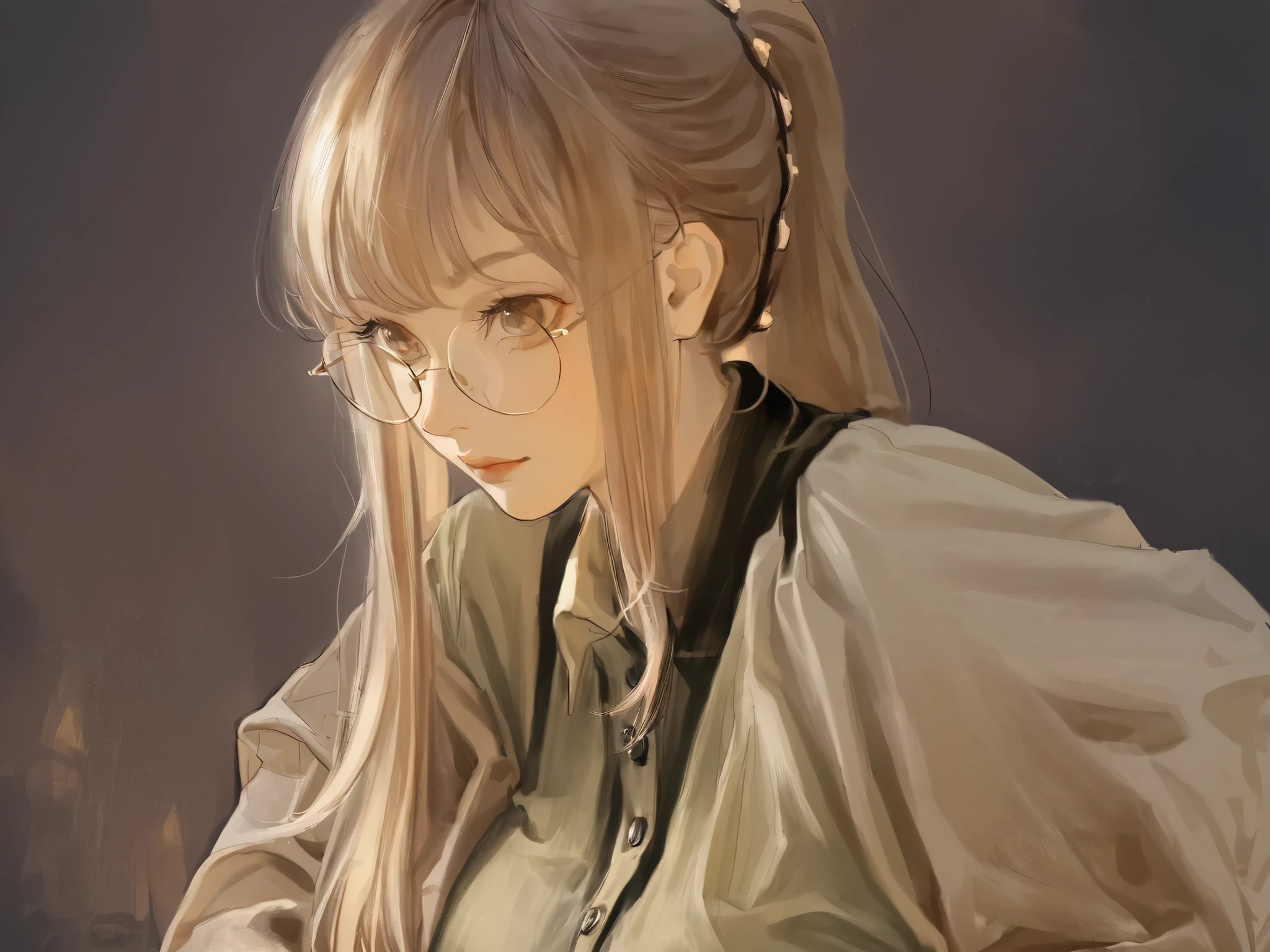 score_9, score_8_up, score_7_up, score_6_up, score_5_up, score_4_up, art of fkey, 2 girls ,akabeni fn, folded ponytail, ,
sanki fn, black hair, ponytail, round glasses,  , hyperrealistic anime painting,, anime painting,  black background, dramatic diagonal lighting, painterly, realistic painting, soft feature, detailed clothes, detailed, Rembrandt lighting, artwork of upper body, ultradetailed painting, soft facial features, rounded face , casual clothes, button up blouse, taut clothes
