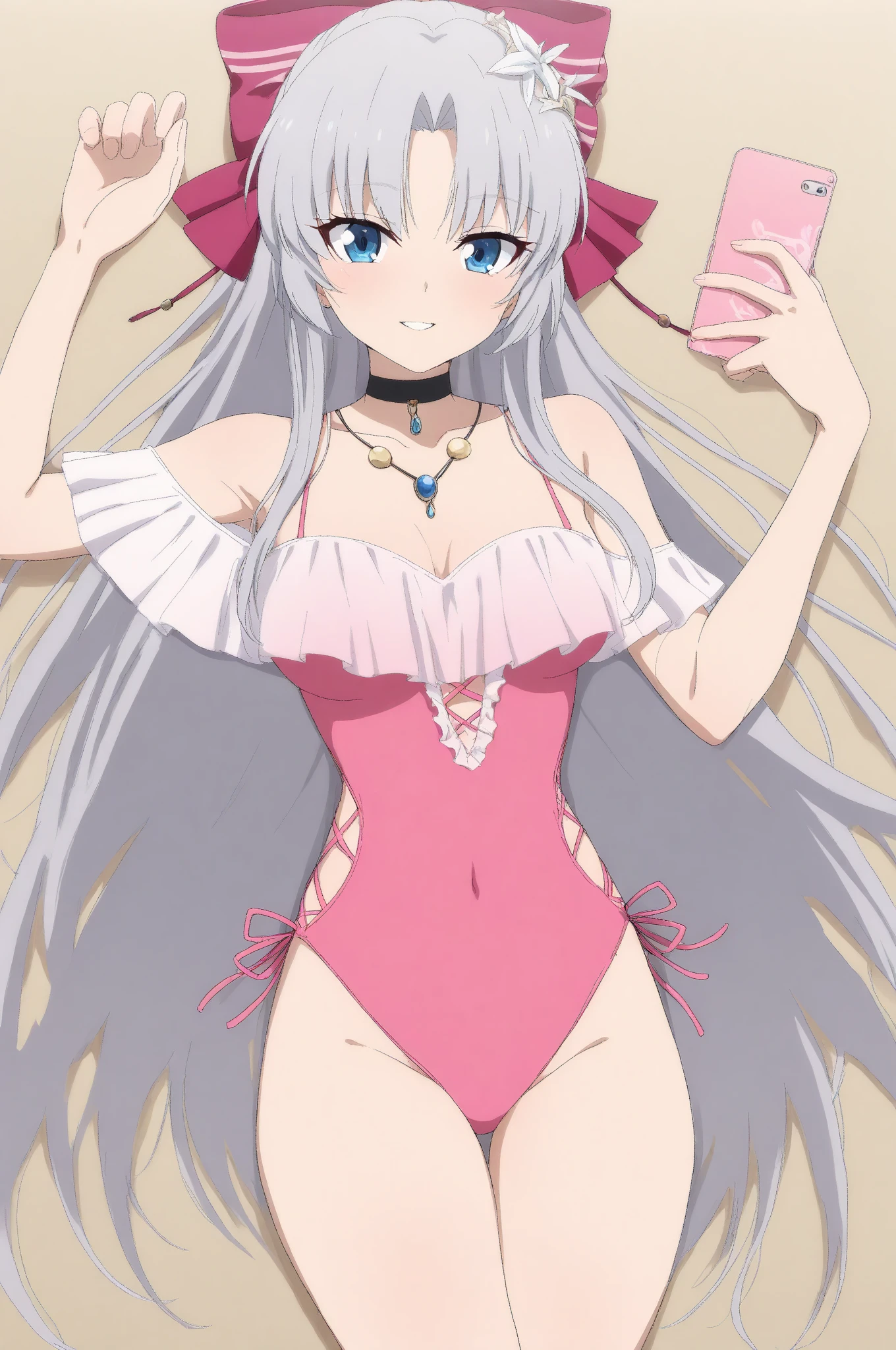 The world is mine - Emilia re:zero, purple eyes, Emilia, crown braid, x hair ornament, flower hair ornament, white hair, long hair, medium breast, lingerie, excellent quality, full hd, high definition