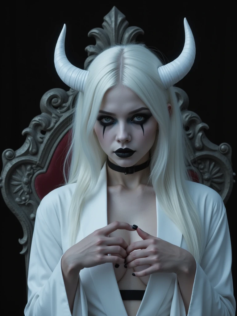 (Best Quality,hight resolution,Masterpiece, full body view:1.2),Ultra-detailed,demon woman with horns,dressed in black hoodie and white panties,sickly,standing in a horror sci fi scenario,horror sci fi aesthetic,gloomy ???????,??????,dark gloomy atmosphere,gritty texture,Retro-atmosphere,warped reality,melancholic expression on his face,mysterious aura,foggy atmosphere,foggy background,Subtle color palette,provocative pose,Strong emotions,Coming Out of the Depths of Despair,Piercing gaze,intense shadows,Plunged in Darkness,dark industrial aesthetic,ominous vibe,A supernatural sensation,Loss of Place in Time and Space,Eerie silence.asymmetrical bangs, freckles, white short hair, Bangs, freckles, gray eyes,