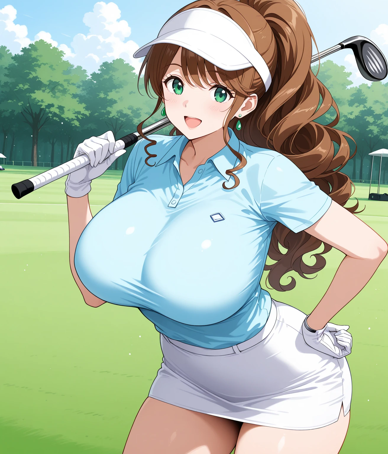 high quality, masterpiece, (photographrealistic:1.4), 8K, perfect body, Voluptuous body, curvy body, Erotic cartoon style body, Married woman atmosphere, mamma size, (gigantic breasts:1.5), (muscular:1.1), doroppy breasts, thick Thighs, clavege, ((maid)), 27-year-old, (smile), sitting in the garden, small wear, middle hair, 1990's anime cels style, sfw,