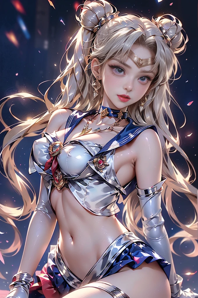 masutepiece, full: 1.3, to stand, 8K, 。.。.。.。.3D, Realistic, Ultra Micro Photography, of the highest quality, Extreme detail boobs boobs CG Unity 8K wallpaper, From below, Intricate details, (NSFW:1.2),(1 female), 28 years old, (meishaonv,Sailor Moon,tiarra, Sailor Senshi Uniform Sailor: 1.2, Sailor Moon: 1.2), Incredibly long bright twin-tailed blonde, Thin and very long straight twin tail blonde, Hair bun, Red round hair ornament in a hair bun, Sailor Senshi Uniform, Colossal tits, (Silver-blue color, blue sailor collar, Silver-blue ultra mini skirt in front of the gate: 1.3,Pants are visible,Super High Leg Swimsuit,  very large red bow on the chest,,,,,,: 1.3, Long white latex gloves: 1.3, Red gloves on the elbows, very large red bow behind the waist,,,,,: 1.1, cleavage looks bigger:1.2, a golden tiara, earrings), (Face Details: 1.5, Bright blue eyes, Beautiful face, Beautiful eyes, shiny eyes, thin lips: 1.5, thin and sharp pale eyebrows, long dark eyelashes, Double eyelashes), Luxurious Golden Jewelry, Thin, thin and muscular,,,,,,, a small face, Perfect proportions, thin waist, SEXY Model Pose, Visible Pore, Seductive smile, Perfect hands: 1.5, Very thin and fitting high gloss silver-white holographic leather, Octane Rendering, highly dramatic picture, Strong natural light, Sunlight, exquisite lighting and shadow, Dynamic Angle, Digital SLR, Sharp Focus: 1.0, Maximum clarity and sharpness, (Space background,Moon, dynamic background, Detailed background),(Rabbit, Double bun, Twin-tailed, Parted bangs, circlet, Jewelry, earrings, Choker, Red bow, White Gloves, elbow groves, blue skirt collar、a miniskirt、gargantilha、Red bow、orangechoker、white glove、Very long hair、jewely、耳环、 Denim Throws、View from below、((intricate detailes))、They are smiling、、More detailed 8K。Unreal Engine:1.4,nffsw,best qualtiy:1.4, Photorealista:1.4, Skin Texture:1.4, masutepiece:1.8,masutepiece, Better Quality,Object Objects], (detailed facial features:1.3),(Destroyed apocalyptic city:1.4),( jennieBlackpink:1.4)C:1.4), 16K HDR,),sexypose,((Skirt soars)), ((White lace panties:1.2))(8K, RAW Photos, top-quality, masutepiece:1.2), (realisitic, Photorealsitic:1.37), 1 beautiful Japan schoolgirl, perfect bodies, 20 years, Sexy Girl Sailor Suit Costume, Medium Boob, (Light shines on your face and chest)、(((((underboob))))))、Under the breasts、oilly skin、skiny、 (Sexy uniform with a slight view of the underside of the chest)、(Lower milk is visible、Uniform that shows the belly button and ribs)、Super miniskirt that shows your hipbones and lower abdomen、sensual face、provocative smiling、
),nffsw