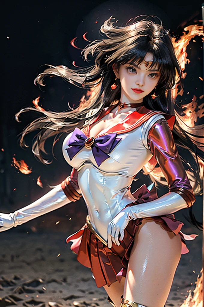 ful:1.5、stands、masterpiece、3D、realisitic、Ultra Micro Photography、top-quality、Ultra detailed CG Unity 8k wallpapers、frombelow、(((Ridiculously large breasts)))、(Ridiculously huge breasts:1.5)、((huge udder))、intricate-detail、(1womanl)、18year old、Glossy crimson red sexy pleated mini skirt:1.4、(sama1、tiarra、Sailor Senshi Uniform、white glove、red sailor collar、a red skirt、Sailor Senshi Uniform:1.2、Sailor Mars:1.2、meishaonv)、incredibly long straight purplish-black hair: 1.2、Beautiful straight long hair shiny:1.2、Revealing Sailor Senshi Uniform、((very large purple bow in the center of the chest,:1.4、Golden tiara on the forehead:1.5、、Red gloves on the elbows:1.1、Long knee high boots in shiny red enamel with luxurious gold decoration:1.3、saturated wide crimson red collar,、saturated crimson red sailor color、 Long white latex gloves with luxurious gold decoration:1.3、very large red bow behind the waist,:1.1、a red choker、Cleavage looks sexily boldly big、Red star-shaped earrings))、SMMars
very long hair、partedbangs、((seducting smile、Very pretty face、Details of face:1.5、Bright purple eyes、beautiful countenance、beautidful eyes、shinny eyes、thin lipss:1.3、thin and sharp pale eyebrows,、long dark eyelashes、Double eyelashes))、Luxurious golden jewelry、(Very thin and fitting high gloss white holographic leather:1.3)、Bold and sexy skinny high leg ratex swimsuit、battle posture、 Huge white wings、thin and muscular muscles、Muscular abs、a small face、huge-breasted、perfectly proportions、big breasts thin waist、Sexy Model Pose、Visible Pore、perfect hand:1.5、octane renderings、highly dramatic picture、Strong natural light、sunlights、exquisite lighting and shadow、dynamic ungle、Digital SLR、foco nítido:1.0、Maximum clarity and sharpness、(Fire divinity、Burning space background、Dynamic flames in the background、Human on Fire:1.2、Fire、Fireball、Fire Sparks、Dynamic Fire、Burning Hair、Dynamic Frames、Mards、rays of moonlight、a moon、dynamic background、detailedbackground)