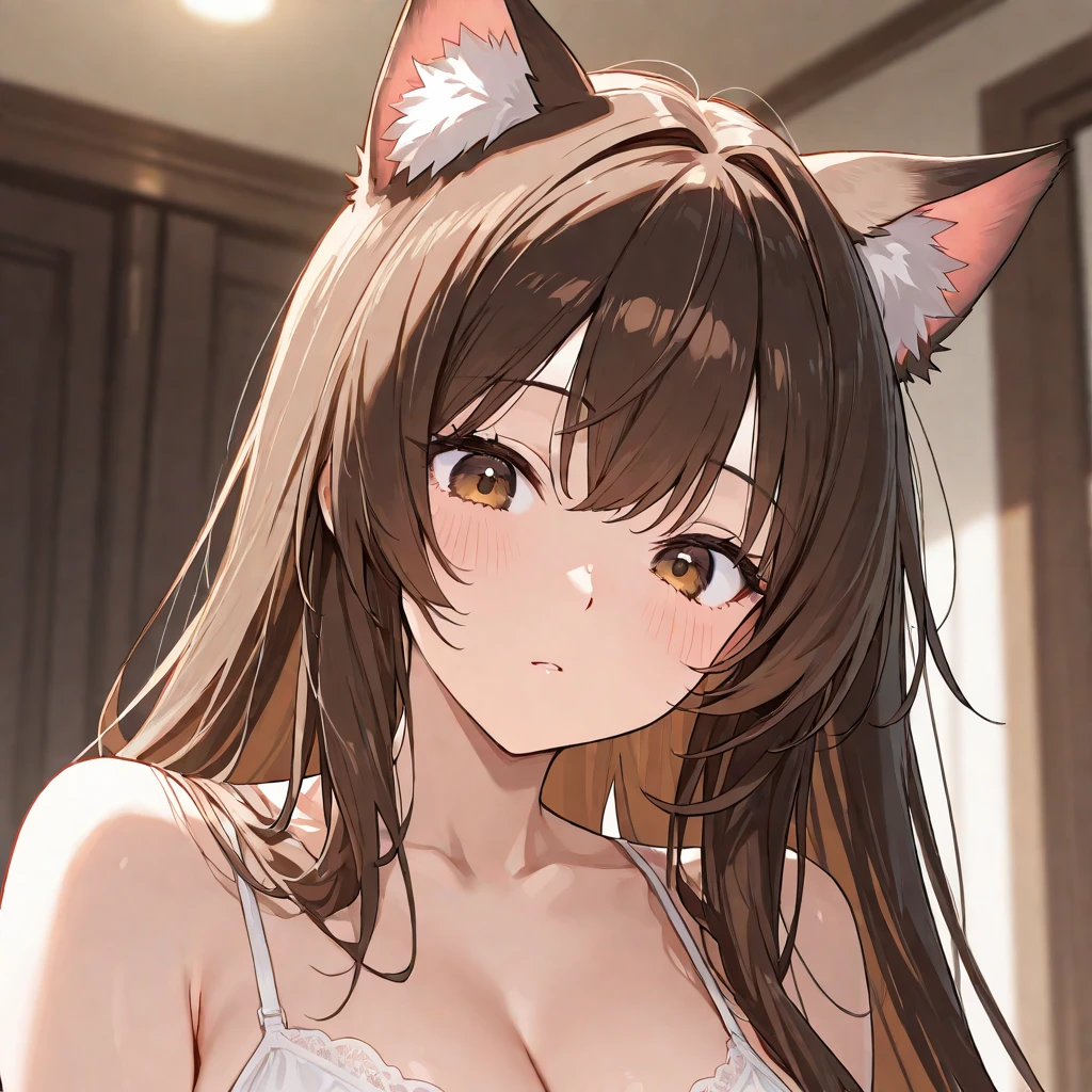 Raphtalia woman 27 años, cabello rubio brillante con reflejos, sonrisa  juguetona, expression of fun. rubor en mejillas, , orejas de gato puntiagudas, red eyes like rubies, pechos grandes, piel clara detallada,  pechos grandes desnudos, desnuda, facing the camera. pose sexy, de pie parada, fondo una habitacion blanca. cuerpo completo, manos en las caderas,  orejas de gato. ojos amarillos detallados.
