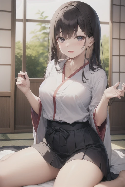 ((mejor calidad)), ((Obra maestra)), (detallado), cara perfecta, Joven de cabello  largo y lacio, ojos rojos, pale skin, asian factions, 19 years, esbelta, busto mediano, bonitas curvas, estilo anime, elegante, only character in the image, red eyes, waiting for you, cute face, , in love with the viewer, black hair, drunked, , , white t-shir, wet, black panties, bedroom, wet clothes
