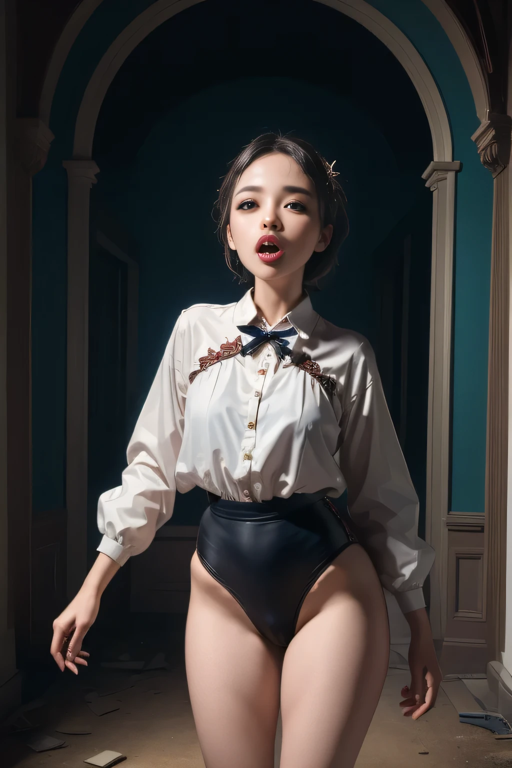 naked、Wearing thin suspenders、(Nipples peeking out from suspenders、Hide your nipples with suspenders:1.2)、trim the outline、Smooth Skin、Beautiful Skin、Balanced、Sexy Face、(semi-long:1.3),cute、beauty、young woman、(wear black tights、20 denier tights、Sheer black tights:1.2)、(moefive)