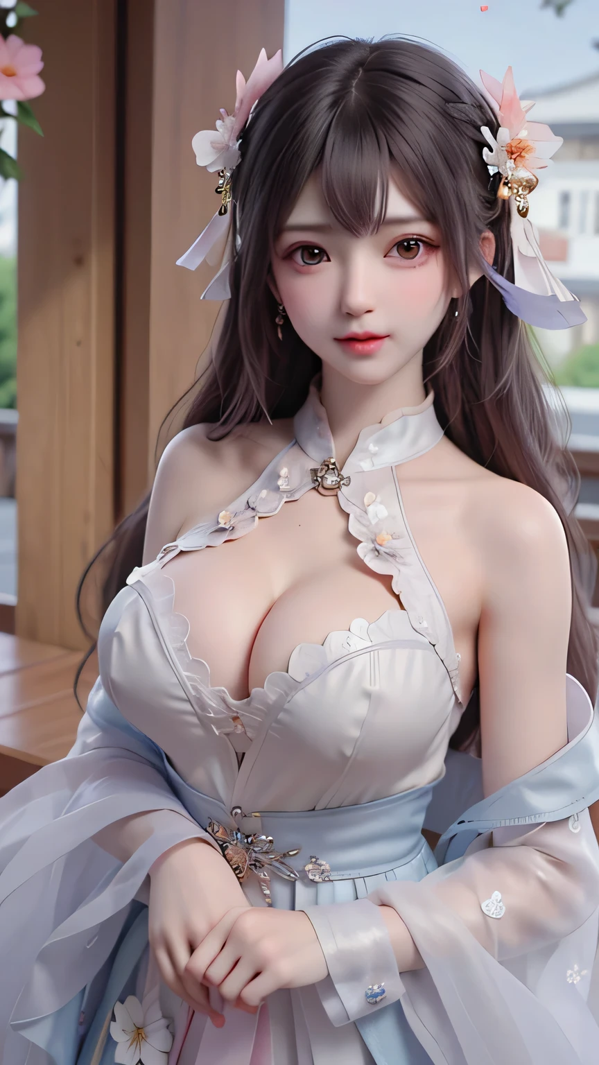 First-person perspective,1 girl,seven waves,(Wearing an ice crystal embellished dress:1.5),((flower shop)),jewelry,tattoo,at night, full_moon,Lips slightly open, lustful smile, lustful, sexy pose,red lips,charming figure,Charming cleavage,(masterpiece:1.5),( best quality:1.4),(Reality:1.4), detailed,8K，The art of math,detailed头发,expressive eyes, perfect face, real fingers,depth of field,Similar colors,Warm colors,soft light,low contrast,hard shadow, 流行超Reality,(bright colors:1.3),