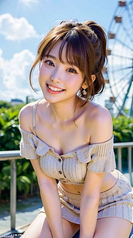 seed;88117315,((Full Body Angle))、Front hair:1.3))、((Highest quality, 8K, masterpiece: 1.3)), concentrated: 1.2, Cute girl 1,Nipples erect、 Perfect beauty: 1.4,Summer off-the-shoulder cropped T-shirt、Letter Print、Shorts: 1.2,Long sleeve、Randall Color、comics&Text Graphics、Black ruffle-trimmed drawstring zip blouse,1.1, Highly detailed face and skin textures, Fine grain, double eyelid, whitening skin, ,Highest quality,Ultra-high resolution,you,1 girl,alone,_Shiny_skin,Iris,necklace,((brown_length_Wavy_hair)),(lips)),eyelash,Front hair,deal with,compensate,Shiny,pore,skin,Large Breasts、((smiling face))、stroll、