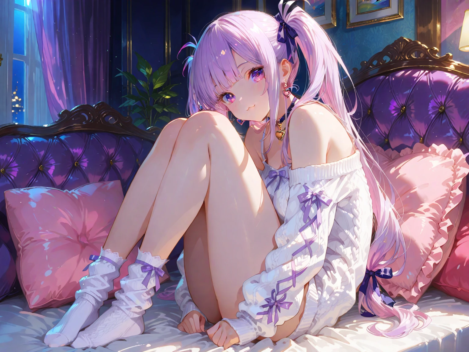 ((8k, Highest quality, masterpiece: 1.3)),Ultra-high resolution,(1 girl, alone), (Color changing eyes, Ultra-detailed, Expressive brilliance, Glitter, Glowing Eyes), Highly detailed eyes, Highly detailed face, Random Hair, ((pastel colour))A shy young woman with pastel lavender hair styled into a messy bun, positioned on all fours like a timid rabbit on the carpeted floor of her bedroom during a quiet afternoon. She is wearing a soft cream bikini with subtle ruffles that add to her innocent and delicate appearance. The camera captures her from a low, frontal angle, focusing on the way her hands and feet press into the carpet as she shyly looks down, her body slightly curled inwards, her expression gentle and reserved. The soft, diffused light creates a warm and cozy atmosphere, enhancing the gentle and demure mood of the scene.

