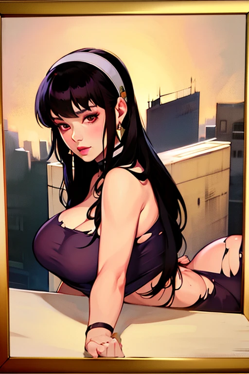 masterpiece,stunning realistic,best quality,sharpness,sharp face,smil，Photo of the fully body
black long hair，purple eyes,big ,tanktop,breast,Side breasts,cargopants with many pockets,open bellybuttons,opened up lags,black cloak,silver necklace,silver chain,black gloves