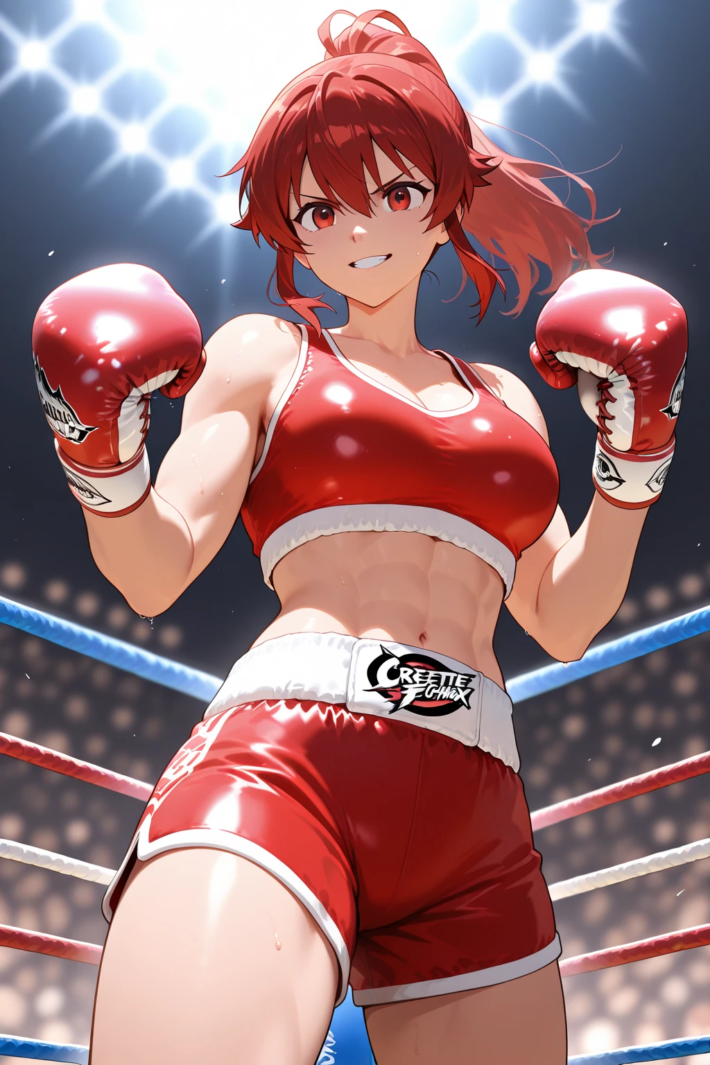 Create a digital image of a Thai baby wearing a boxing outfit.
