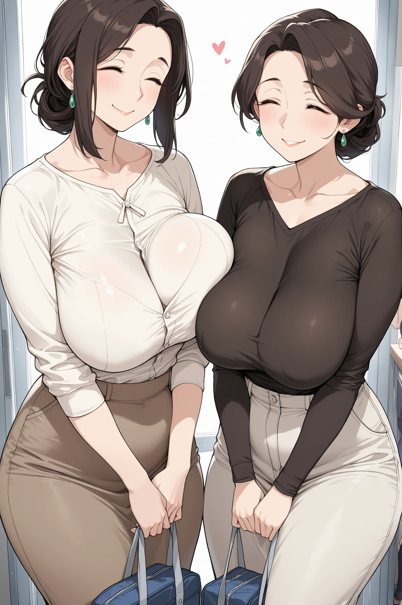 Mother and daughter child,Mature woman, voluptuous, fat, curvy , Mother and daughter,  joins her mother, blush, chained ,breasts big、sitting on the floor, contained,two people,slaves 