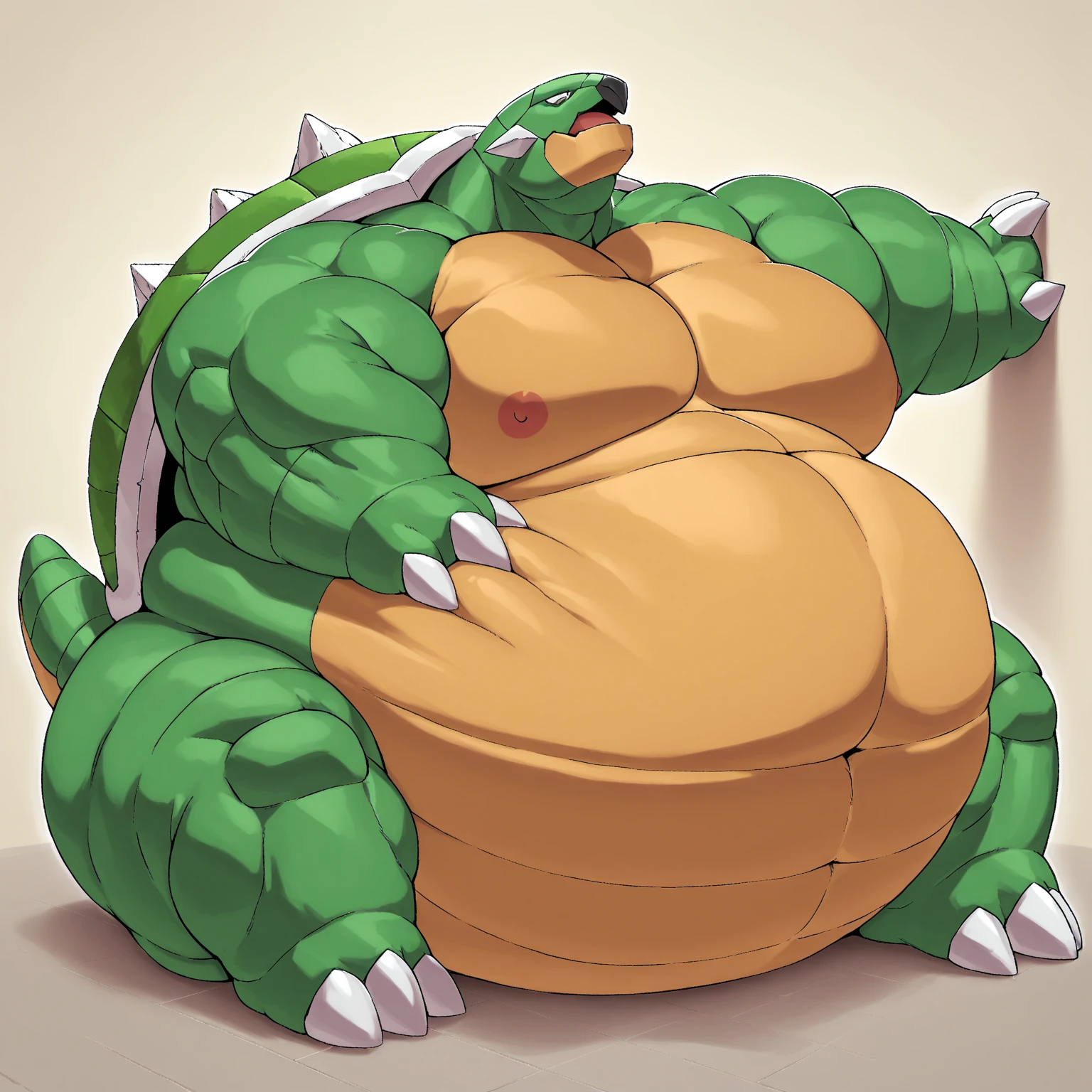 chubby, crocodile , huge lump, REX, big boobs, expanding belly, full belly, strong, excited expression, chubby butt, swollen belly, heavy belly,, open legs, Diner's background, detailed scales, photorealistic , detailed package, Purple boxer briefs, huge lump, strong arms, red happy trail, brown bone, gray chin, dilf, Dad, gordo,