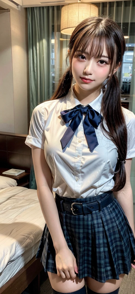 ((top-quality、8K、masterpiece:1.3))、女の子1人、Slender Abs、sofas、hyperdetailed face、A detailed eye、二重まぶた、straight flat chest、tiny chest、small tits、neat college girl、short-hair、Straight bob hair、Shorthair with bangs、A smile、Schoolgirl Uniform、Flip up your skirt yourself to show off your panties、Squatting、Panties are visible from the skirt、a 20 yo woman、