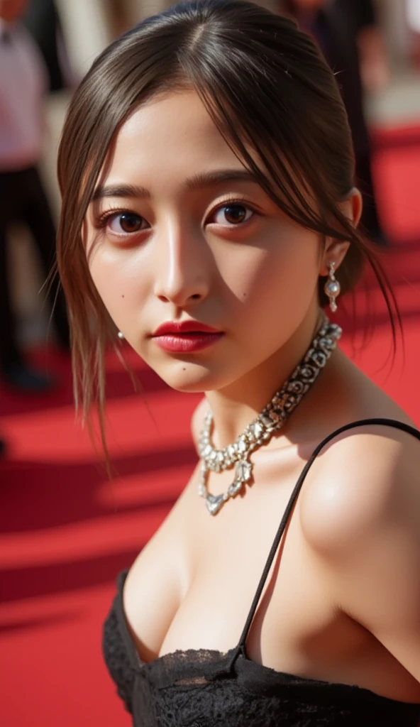 (realist:1.3) , finely detailed, quality, (Masterpiece:1.2) , (photorealist:1.2) , (best quality) , (detailed skin:1.3) , (intricate details) , ray tracing, dramatic, 1 girl, (cute korean ethereal woman), (film grain:1.2), Skatepark, big breasts