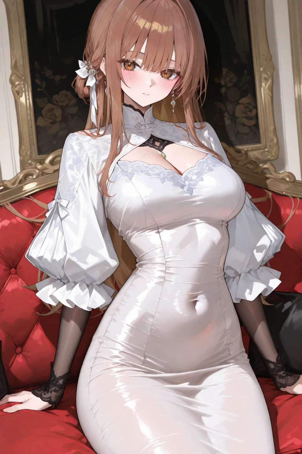 girl, mature female, mature, Beautiful wife，milf, very long hair, (huge-breasted)，blush, lipsticks，Lolita skirt，open chest，Victorian style，Gothic，HighestQuali，超高分辨率