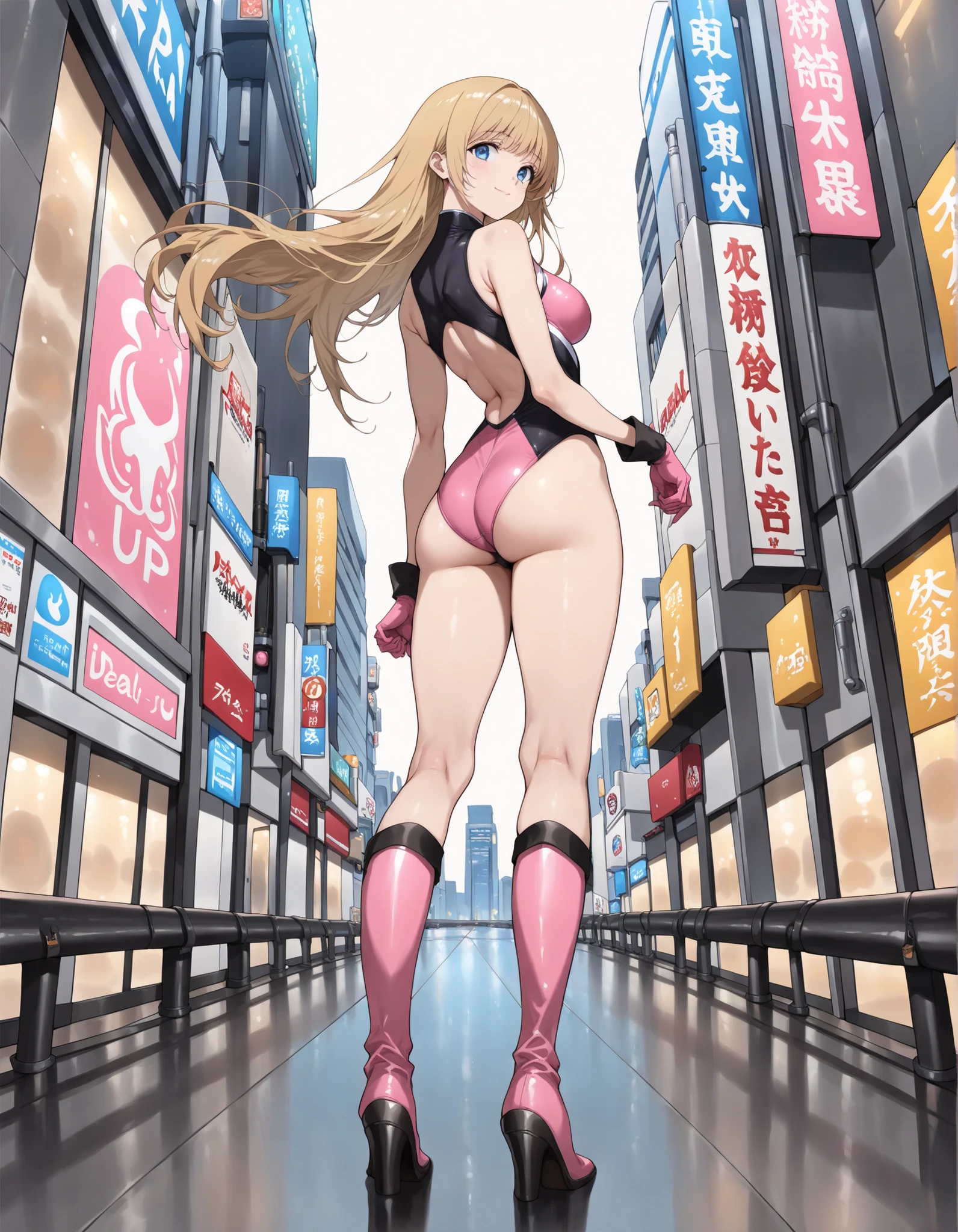 realistic　　90's　giant girl on the road of the big city girl in bikini swimsuit female giant giant girl Whole body sneakers　 Destroyed skyscrapers Destroyed cars Crowd Unreal Engine, ,anmnr,giantess,giant girl,Big city, valley between buildings, h