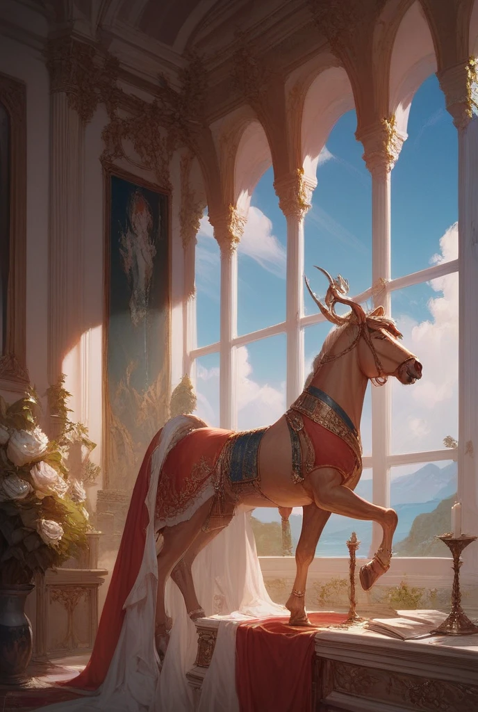 (masterpiece, Best quality:1.2), Draft stallion with huge erected penis ejaculate
