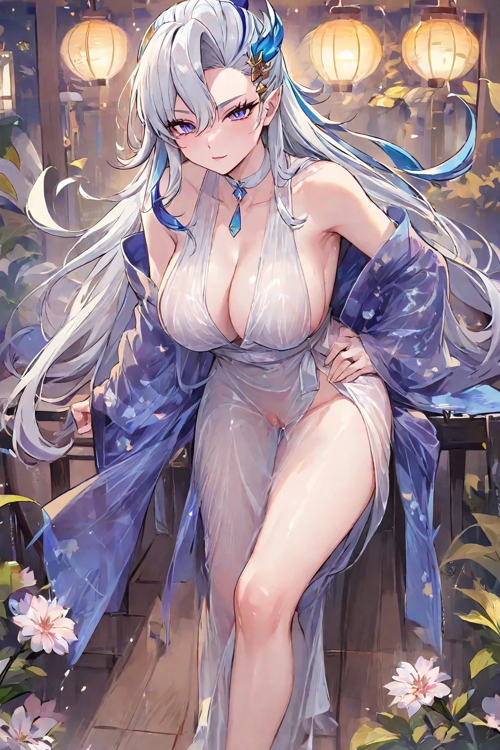 ((Masterpiece)), ((best quality)), (cowboy shot), (Anime:1.4), (super detail:1.2), (High Definition:1.3), (Professional Photography:1.3), ((12 years old)), 1girl, solo, cute teenage girl, slim body, look at viewer, (playboy_bunny:1.3), clear face, barearms, messy hair, medium hair, blonde hair, (loose swept bangs), blush, shame smile, open mouth, (place hand to hip), (good fingers:1.5), BREAK, ((best quality)), (Anime:1.2), (heart effect:1.3), (in subtropical rainforest),nsfw, 1girl, big breasts, nude, nipples, breasts, navel, long hair, cum, hetero, pussy, vaginal, sweat, sex, 1boy, penis,