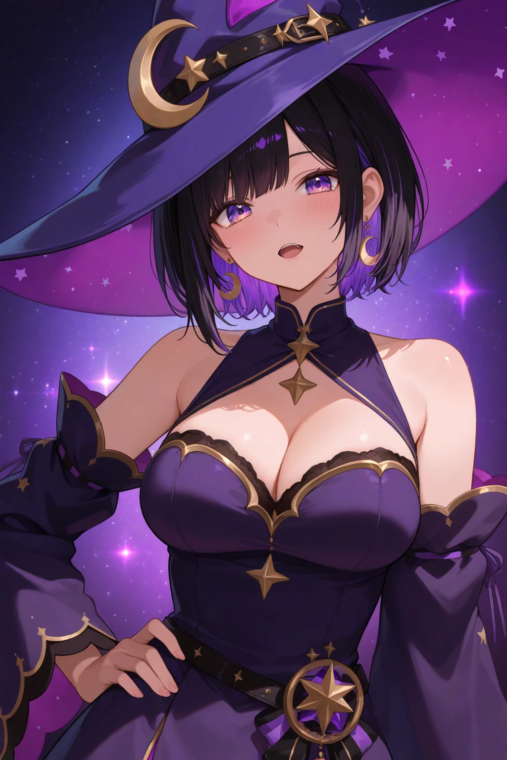 magazine cover, Dark Magician Girl casting a spell, big breasts, sexy pose, glasses, short hair, fringe, mature