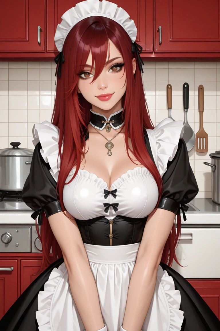 photorealistic, (hyperrealistic:1.4), beautiful, masterpiece, best quality, extremely detailed face, perfect lighting, <lora:beautiful detailed eyes,:0.4>, maid bikini, wavy hair, maid headdress, cleavage, waist apron, strap pull, swimsuit, orange hair, hair ornament, maid, black bikini, open mouth, long hair, apron, solo, frills, alternate costume, bridal garter, 1girl, large breasts, hairclip, breasts, heart, brown eyes, bikini, high ponytail, looking at viewer, waving,