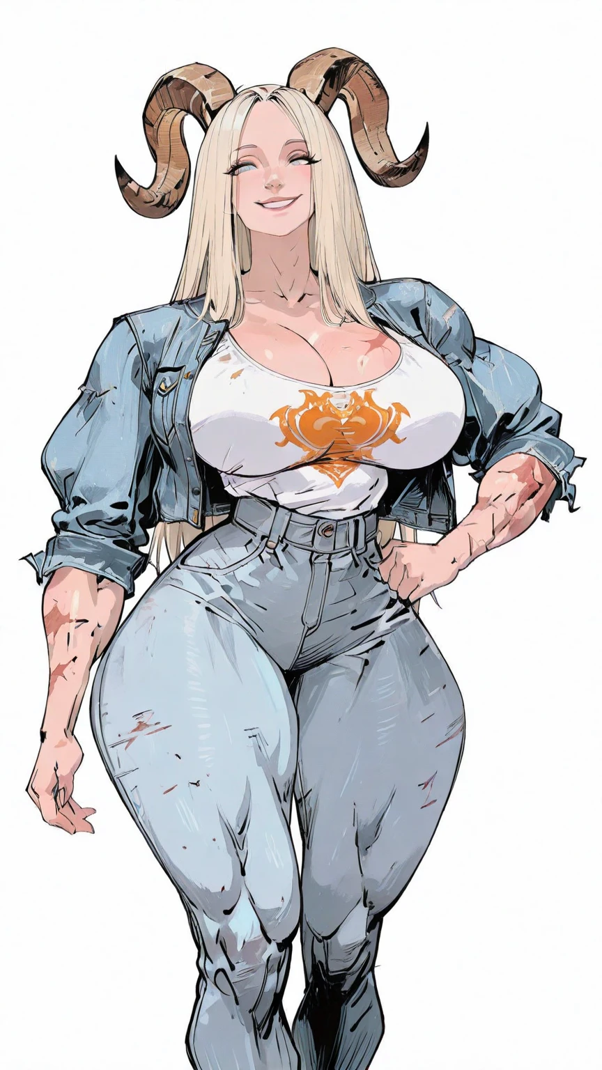 (hews art style:0.7), score_9, score_8_up, score_7_up, score_6_up, Albedo from Overlord, black hair, long hair, demon horns, yellow eyes, slit pupils, BREAK (masterpiece:1.2), best quality, high resolution, (beautiful detailed eyes:1.3), perfect lighting, (perfect hands, perfect ???????), hearts, pleasured, ?????????????, sagging ???????, 1girl, ???????, muscular female, solo, thighs, skirt, abs, gloves, muscular, fingerless gloves, shirt, neckerchief, cleavage, miniskirt, pencil skirt, short sleeves, yellow gloves, smile, navel, looking at viewer, tied shirt, ????????????, thick thighs, hat, grey skirt, yellow shirt, midriff, blush, white skirt, 