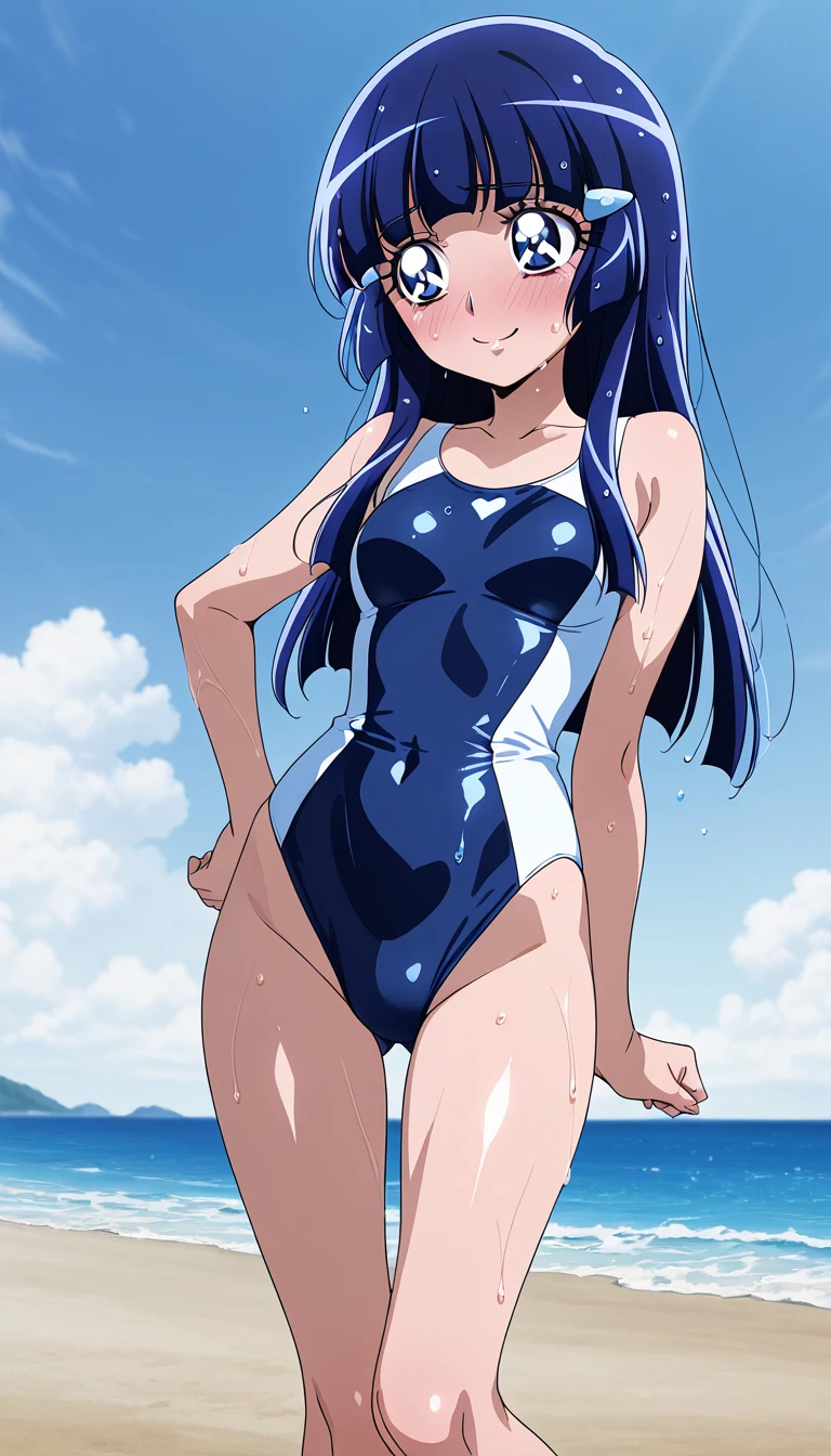 Kazama Iroha、School swimsuit、M-shaped legs