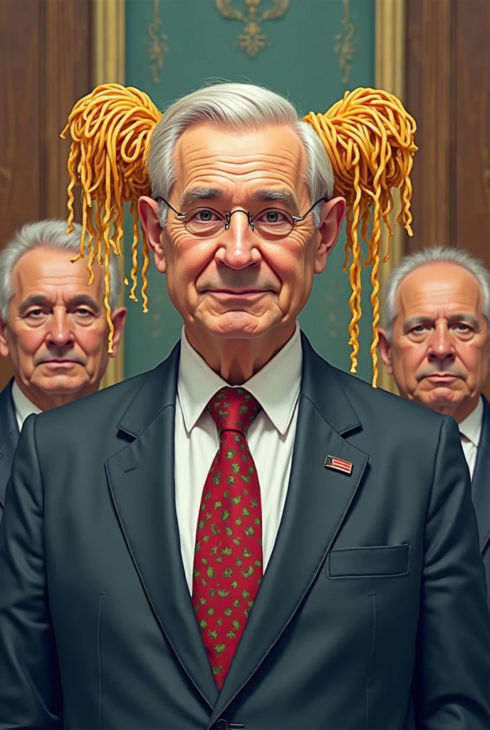 (masterpiece), best quality, ((old man in blue suit)) stands beside (((nude naked nude naked teen girl who has a detailed face and a traffic cone on her head))) and has medium breast and nipple and vagina and bun hair and headband and earring and and necklace and wristwatch, classroom setting, crowd of men in school uniform in background , 