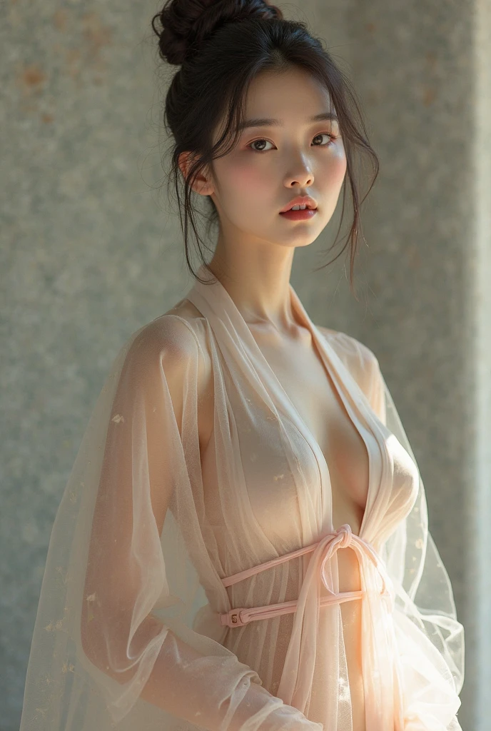 8k, masterpiece, RAW photos, best quality, realistic, extremely detailed CG unity 8k wallpaper, depth of field, Cinematic Light, lens flare, ray tracing, (very beautiful face, beautiful lips, beautiful eyes), A face with intricate details, ((highly detailed skin), 1 pretty girl top quality photo, ultra high resolution, (actually:1.4),Beautiful woman with a slender body:1.4, Distinct abs:1.4, on the island,ultra fine face,exquisite eyes,double eyelid,(((nude))), spread your legs,possession_,head, head 장식,hair bun,