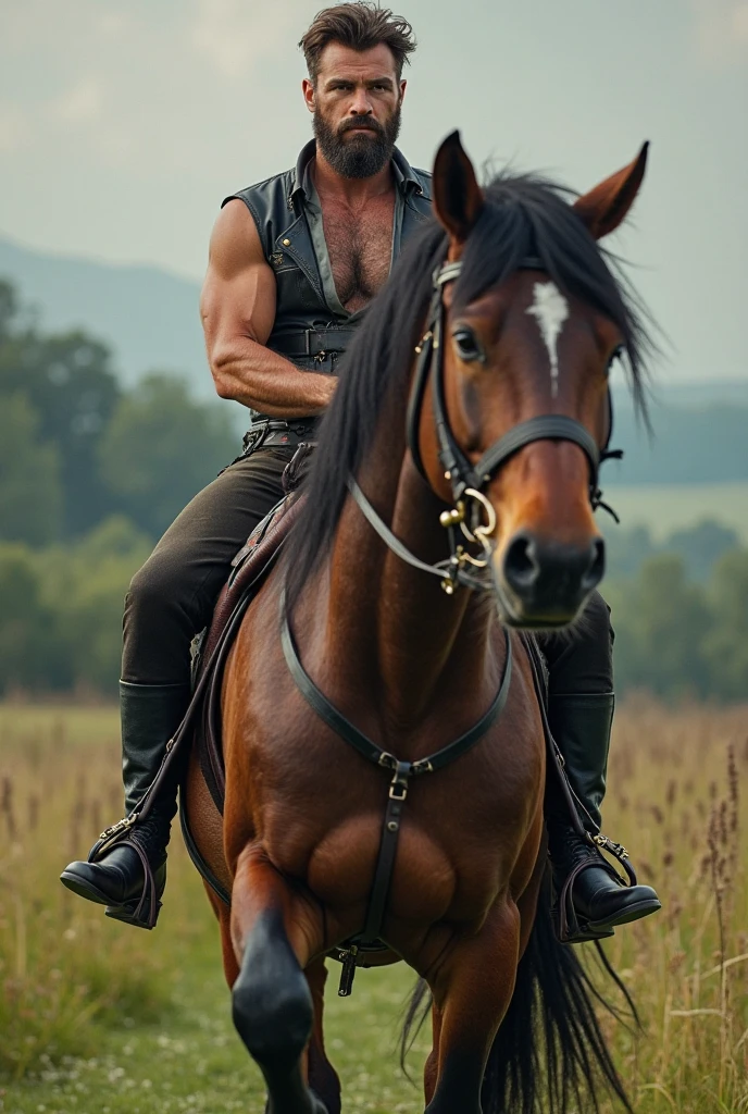 Solo milf, cowgirl at western, hot fleshy cougar, leather bikini top, leather hotpants with cowboy belt, cowboy boots, fullbody pose, revolver holster on thigh, surrounded by wildwest canyon view vibe while riding a stallion-horse with impressive huge horse cock),BREAK, (masterpiece),(best quality),(masutaa piisu),BREAK, the horse is displaying its huge horse-penis,must generate horse cock for the stallion-horse, riding on a horse, cloudy dark sky,