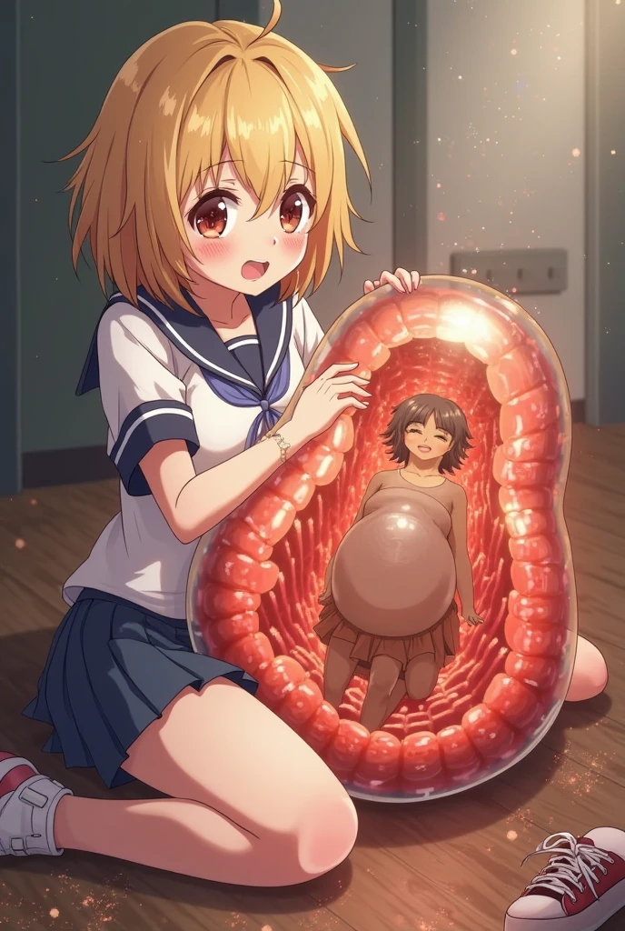 nyannyan, 1girl, multicolored hair, brown eyes, gold hair, short hair. 1girl,masterpiece, expensive quality, very_expensive_solve, big_file size, full color,(completely nude:1.2),pussy,niplles,(chibi),(pregnant:0.8),