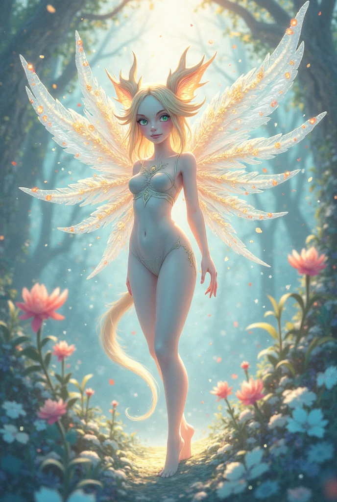 ((Лучшее качество)), ((шедевр)), (подробный), naked girl with fox ears and six tails