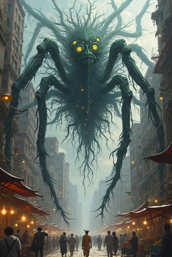 Fashion, Weird death creatures stand on top of a fantasy city, Designed by Peter Mohrbacher, Shot in a photojournalistic style using Kodak Ektar 100 film. The creature's decaying and graceful body is covered by a complex, Ragged clothes, Exudes a creepy exquisiteness. Its hollow, Unforgettable gaze across a vast cityscape of soaring spires and ethereal buildings, With hexagonal windows and rainbow-colored details. Medium shot, Shot with Sony A7R IV and anamorphic lens, Shows the majestic momentum of creatures against the backdrop of a fantasy city, Bathed in natural light. on site, Styled after the nostalgic and evocative photography of Helmut Newton, A fusion of the grotesque and the beautiful, Capturing unforgettable moments of elegance in otherworldly settings.