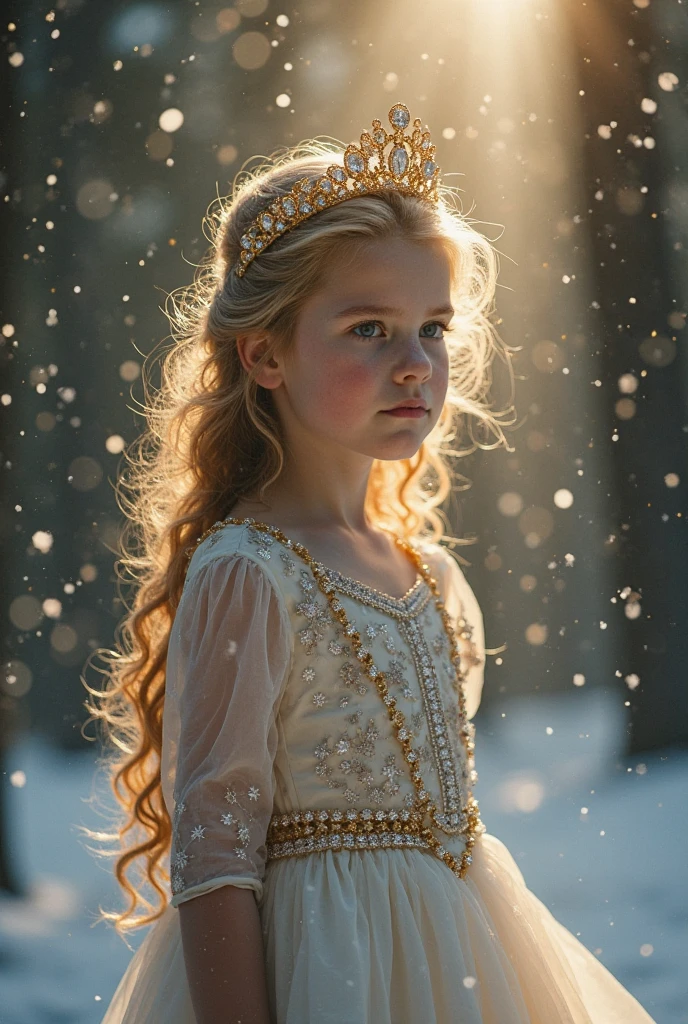6 YEAR OLD WINTER PRINCESSES, WEARING WHITE PRINCESSES DRESSES, WINTER, SNOWING, NATURE, WHITE WOLVES, 8K, detailed matte painting, deep color, fantastical, intricate detail, splash screen, complementary colors, fantasy concept art, 8k resolution trending on Artstation Unreal Engine 5"