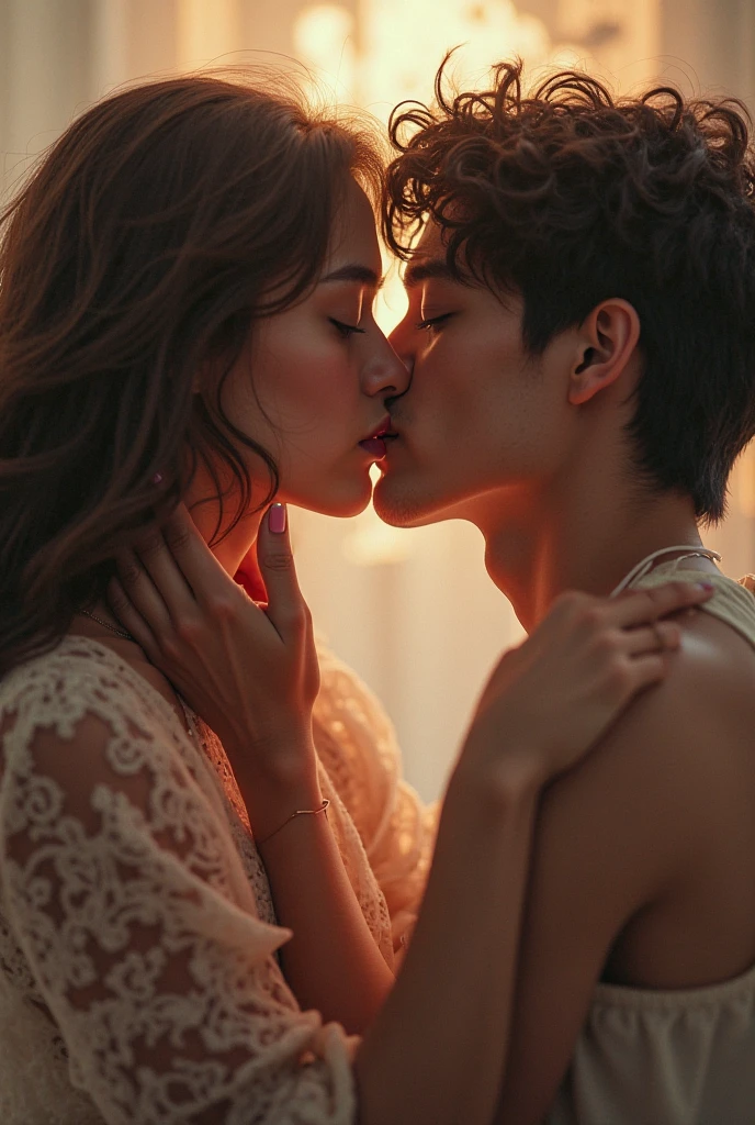in 8K、超A high resolution、Best Quality、masutepiece)、((((woman with amazing sexy lips)))、((((A man kissing a woman on the lips))))、((((A woman with a very developed lower lip 1))))