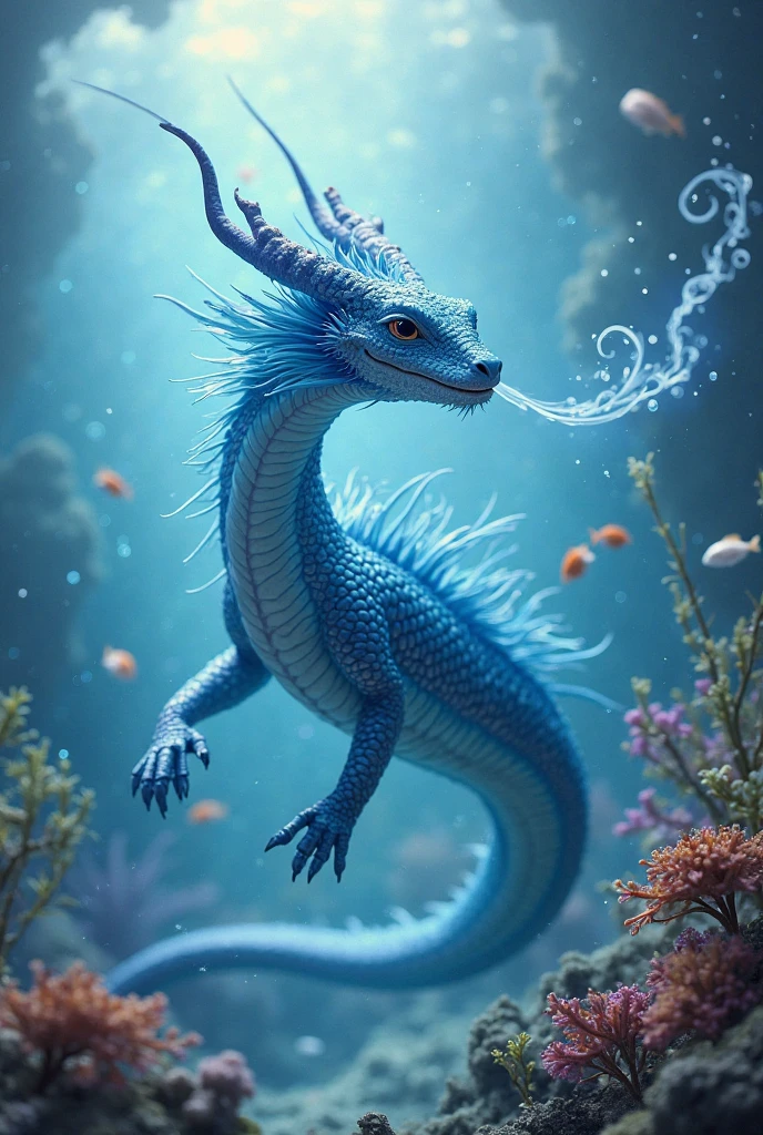 水中有一种Fantasy Creatures(best quality，4K，8k，High level，masterpiece：1.2），Ultra Detailed，（lifelike，Photo real，Photo real：1.37），Highly detailed animals，Complex patterns，Realistic lighting，Fantasy Creatures
