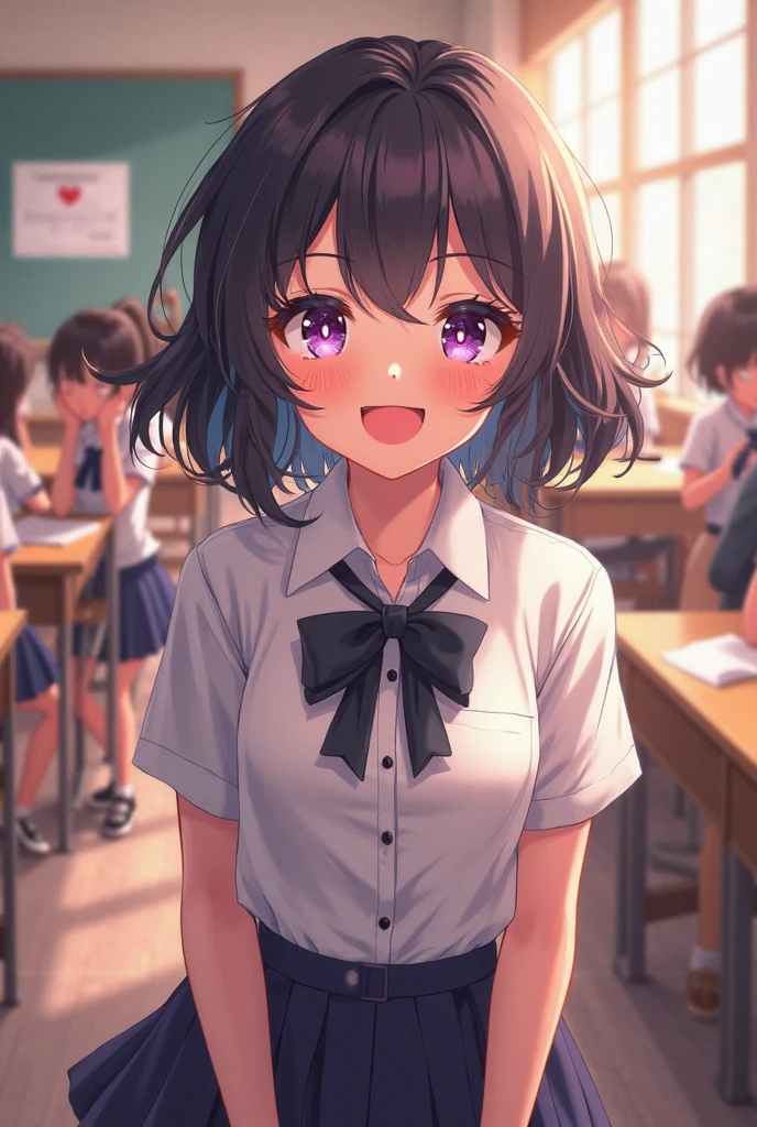 Highest quality、High resolution、Detailed Background、(Beautiful face in every detail:1.4)、Anatomically correct、(Detailed facial expressions)、
Teenage beauty、(Highly detailed face:1.2)、(Huge breasts:1.2)、cute hair color、Bobcut、ponytail、cute hairstyle、Attractive Big Butt、Perfect body line、well-groomed eyebrows、cute gesture、

(Two beautiful girls sitting at a desk in a classroom with big smiles:1.5)、

Navy blue sailor suit、White sailor collar、Pleated mini skirt、White Stockings、
Under the skirt、Under the skirt、(close-up underwear:1.3)、View from below、Are standing、
Butt、Panty shot、(underboob:1.3)、Panty Shot、cute