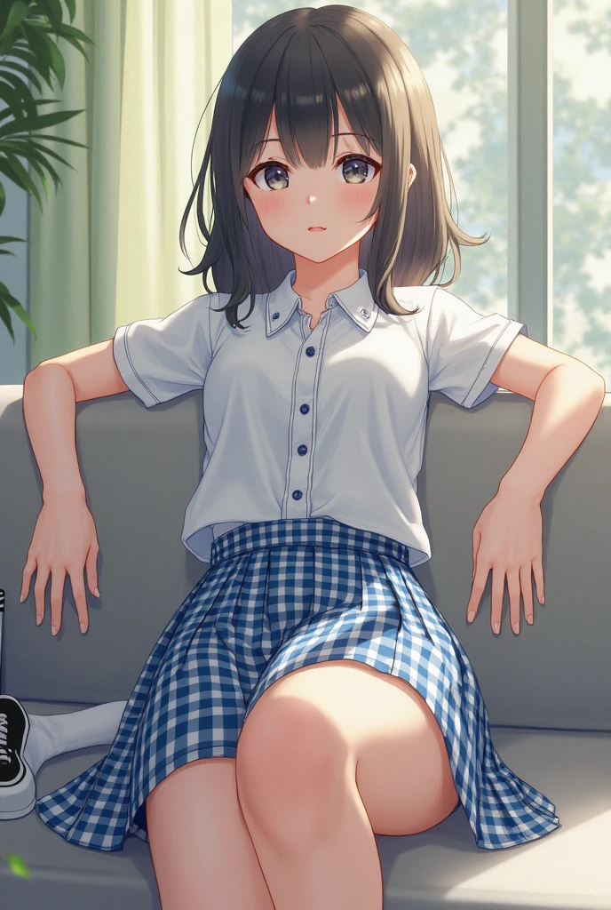 very cute and beautiful girl,(Very detailed美しい顔), (smile),blush,Black Hair,Seraphim,(White Shirt、Pleated navy blue pread your legs、Squat)、Sitting、(From below)、(Black tights、Lacy white panties), Country road, (Highest quality,masterpiece:1.0),Absurd,High resolution,Super detailed,Very detailed,32K,8k resolution, Intricate details,Movie Scenes,Detailed Background,alone,Dynamic Angle,