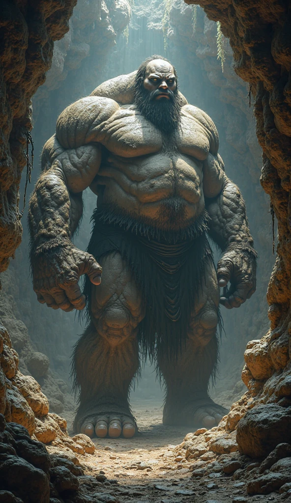 Arafed Troll with a large stone in his hand, gollum as a titan, big titan creature in the center, Um Orc, menacing orc, realistic fantasy rendering, Marmoset Toolbag renderizado, very large, Orc, monstro de fantasia hiper realista, Erebos's Titan, marmoset toolbag render, ogro, in game capture 3d render