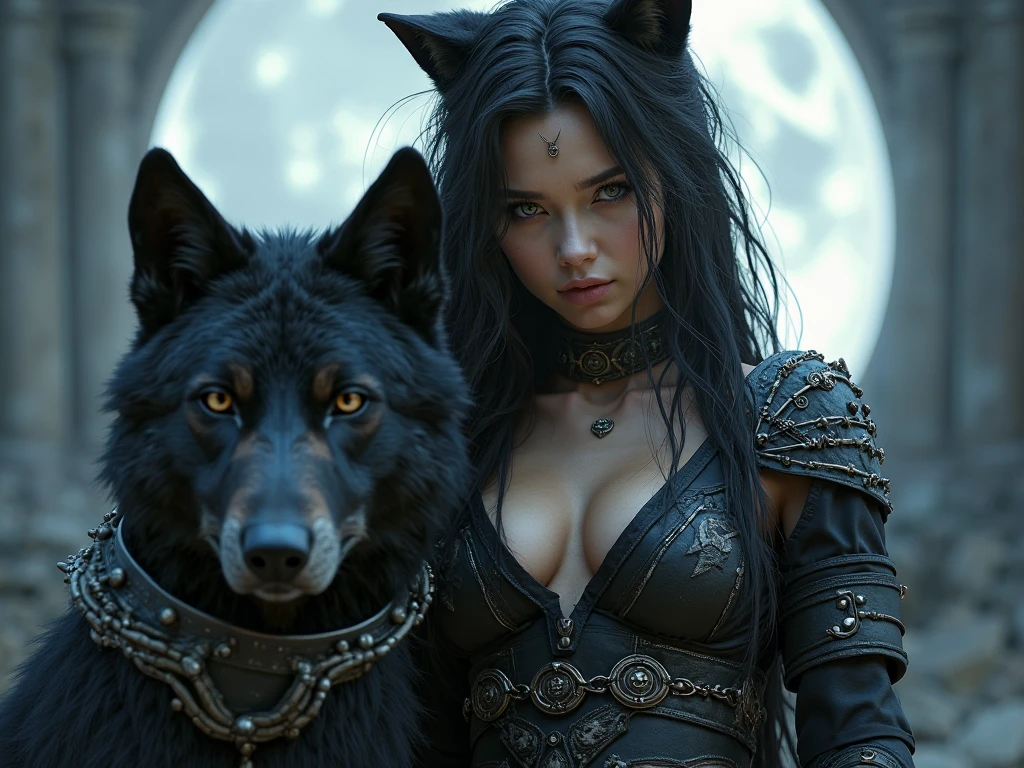The wolf and the moon in the night of the night