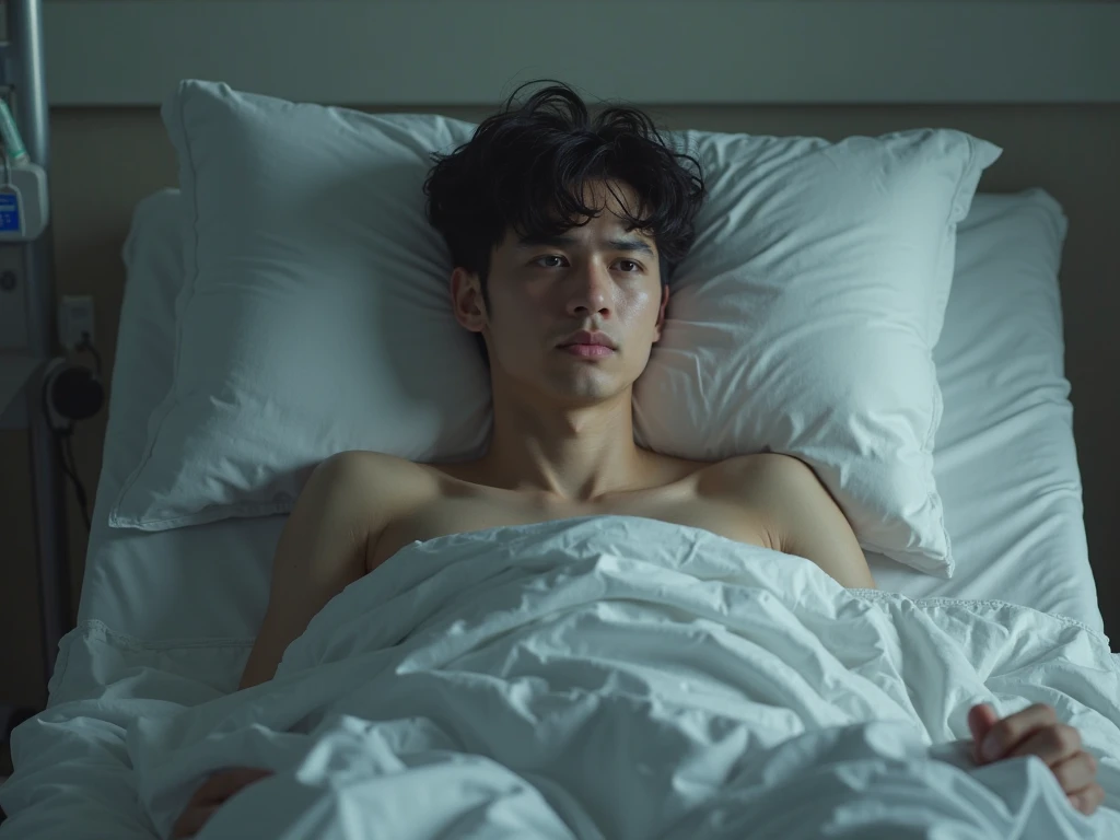 1boy、Handsome Men、Japanese male, 、handsome man、Mash Hair、Completely naked、Full nudity、erection、Huge penis、Highest quality、Realistic、beautiful、Sad look、CT scan at the hospital、Arms above head、A nurse in a white coat next to me