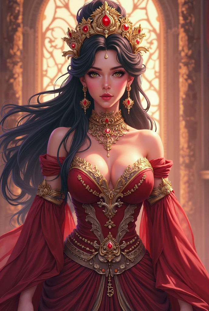 This artwork is in the realistic fantasy style set in the castle's rose garden. Generate a woman with a beautiful detailed face dressed in the undulating folds of a stunning yellow French silk ball gown. O vestido apresenta babados, Faixas, e arcos, and its bodice is delicately, but intricately embroidered by hand. The woman's sweet face is ((((altamente detalhado, with realistic and smooth features, puffy lips.)))) His stunning eyes are beautifully detailed, with realistic shading and multiple colors. She is touching a timeless rose as beautiful today as it was the day it bloomed thousands of years in the past. The eternal rose is a deep shade of red with sparkling pink tones and tones. Garantir que o rosto da mulher, Hair, and the eyes are perfect. realismo, alta fantasia, fantasia caprichosa, storybook fantasy, fantasia de conto de fadas, Detalhes da fantasia, Encantadora, Encantadora, 8k, Contrata, .cgi, pintura digital, unidade, Motor irreal, (((master part))), intrincado, elegante, altamente detalhado, majestoso, fotografia digital, Arte de Artgerm e Ruan Jia e Greg Rutkowski, (master part, belos olhos finamente detalhados: 1.2), HDR, textura de pele realista, (((1Mulher))), (((sozinho))), Inclua um rosto altamente detalhado, Rosto extremamente detalhado, e fundo interessante.