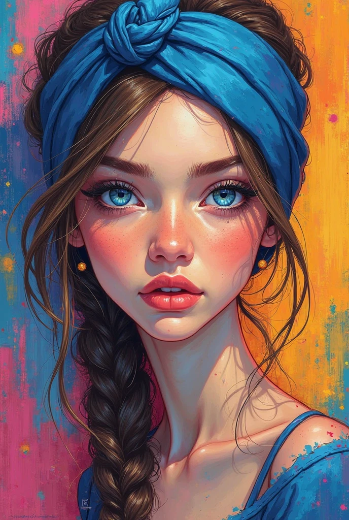Surreal Macro Portraiture, of a insanely beautiful young girl, blue scarf around her head, in the style of Diego Fazio, photorealism, vibrant interplay of light and shadows, vivid focus