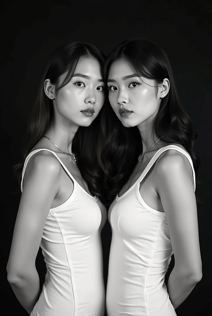 2heads, Extra arms, a woman posing for a picture, blue bra, curvy arms, incredibly beautiful, strong pose, very beautiful, arms to the side, 4 arms and 2 legs!, curvy arms, multiple arms, armpits fused to shoulders, normal hands, slender body, identical faces, vietnamese