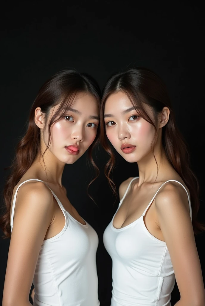 ((Realistic lighting, Best quality, 8K, Masterpiece: 1.3)), Clear focus: 1.2, 1girl, Perfect beauty: 1.4, Slim abs: 1.1, ((Dark brown hair)), (White crop top: 1.4), (Outdoor, Night: 1.1), Park view, Super fine face, Fine eyes, Double eyelids,