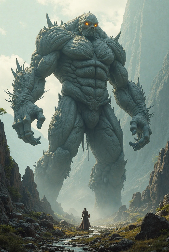 A giant as big as a mountain Looking up from below Huge belly Lower Body penis